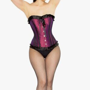 Playgirl Full Steel Boned Gothic Maroon/Black Overbust Corset 22” Burlesque (S)